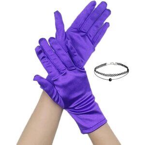 Women's Evening Purple Short Satin Lace Gloves Gothic Choker Necklace design